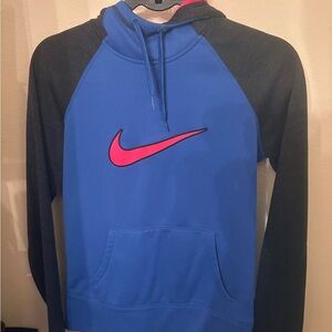Nike Men's Blue and Black Pullover Hoodie